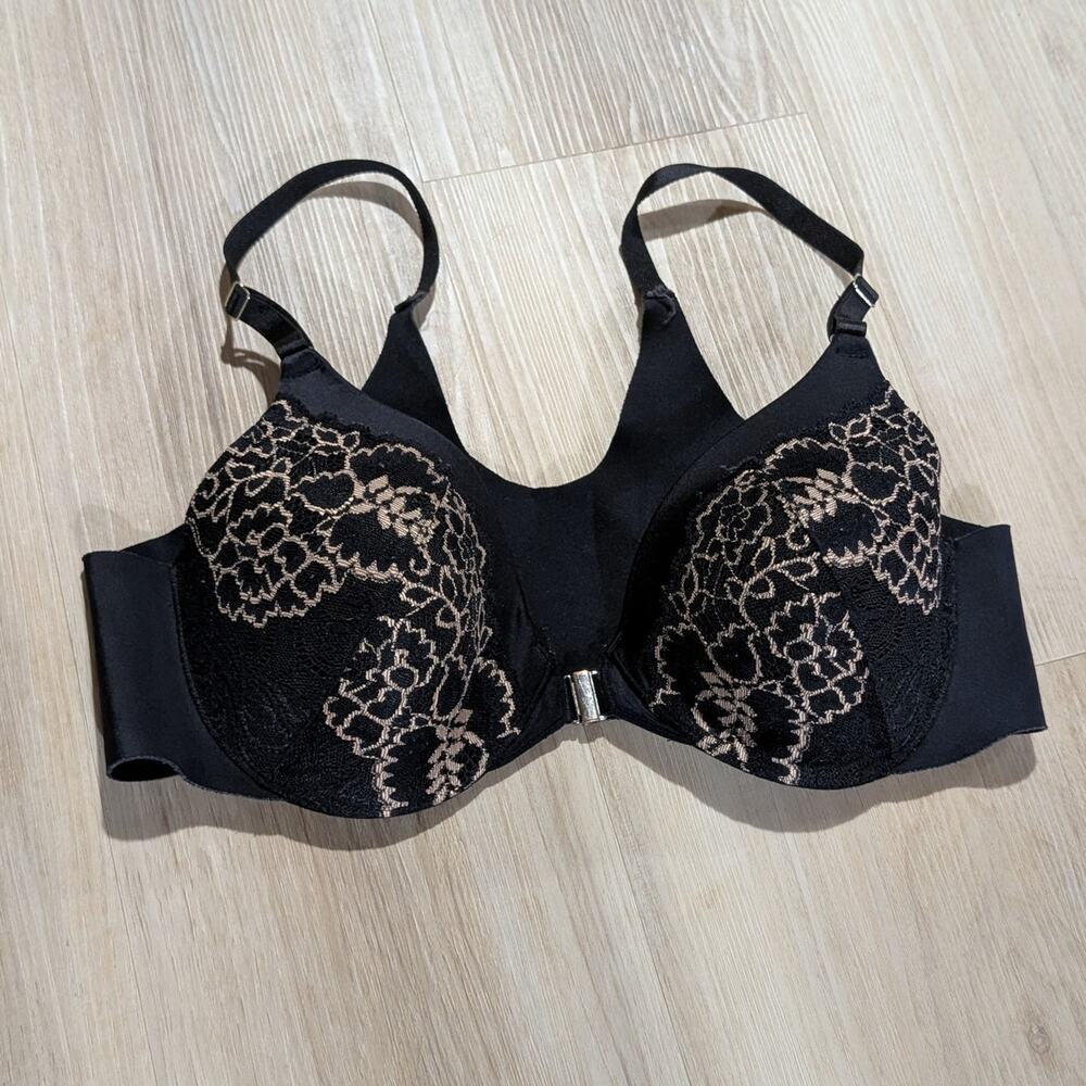 Soma | Black Vanishing Back Full Coverage Front Close Lace Trim Bra | 36B